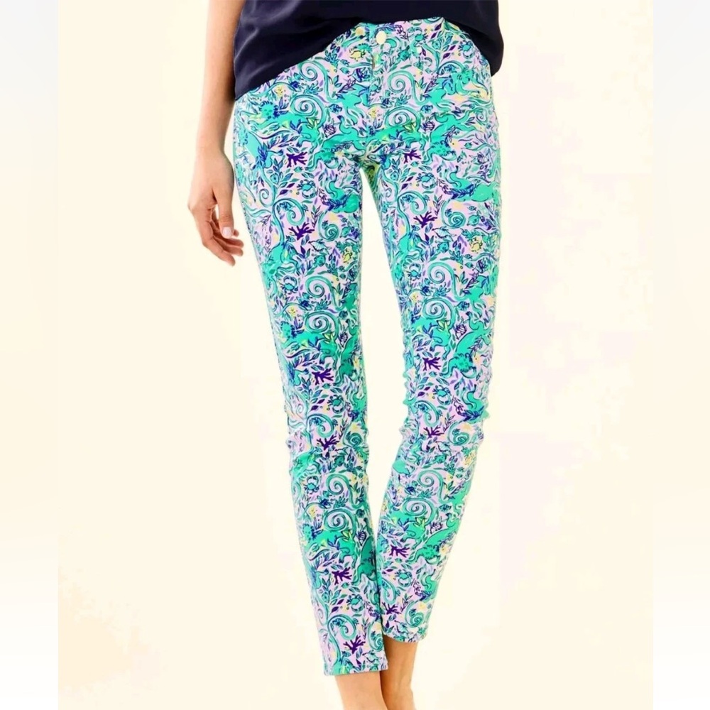 Lilly Pulitzer South Ocean Skinny Crop Jeans  Turquoise Blue Ocean Beach SIZE 6